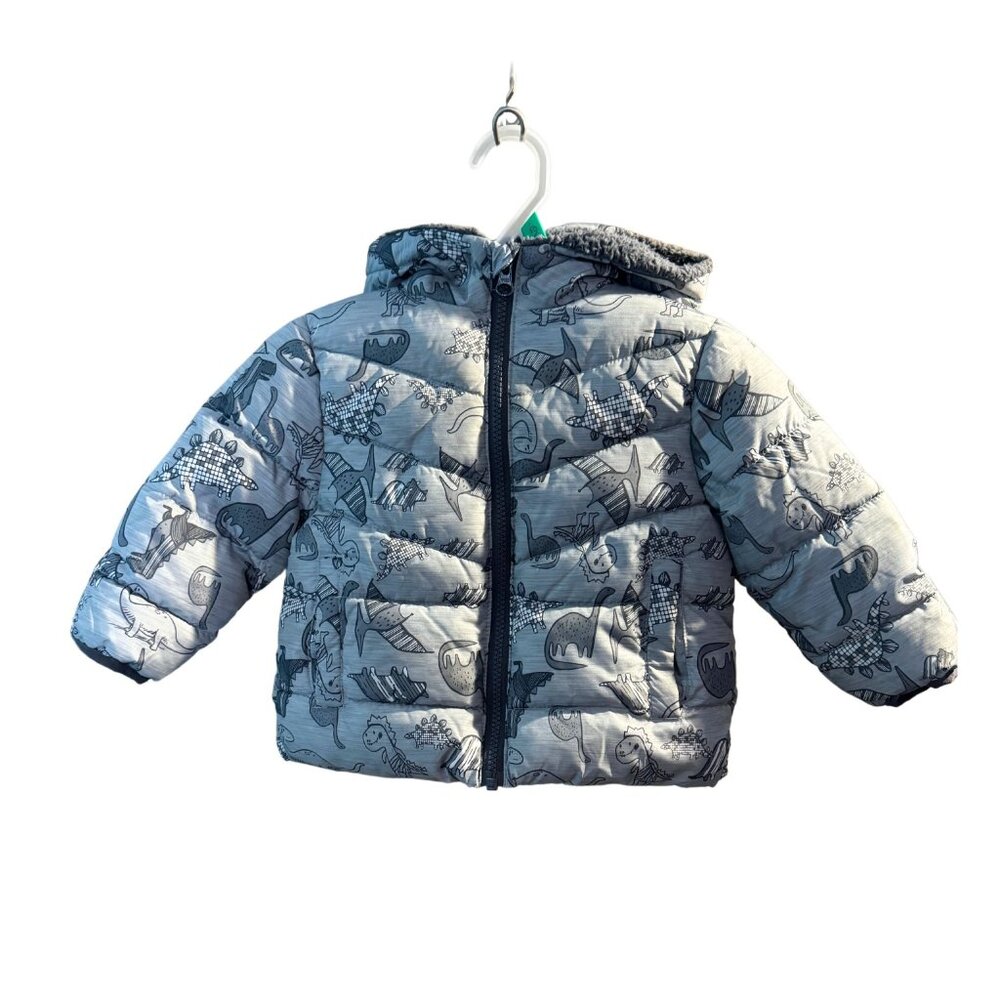 SwissTech Toddler Dinosaur Print Puffer Jacket With Hood 12M